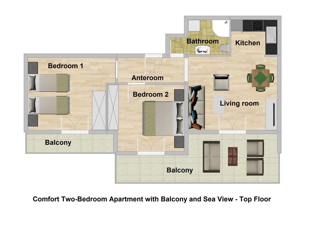 Comfort Two-Bedroom Apartment with Balcony and Sea View